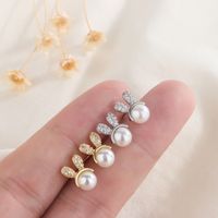 Fashion Bunny Ears Copper Plating Artificial Pearls Zircon Ear Studs 1 Pair main image 1