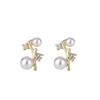 Fashion Geometric Copper Inlay Artificial Pearls Zircon Ear Studs 1 Pair sku image 2