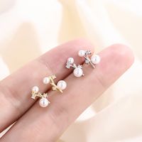 Fashion Geometric Copper Inlay Artificial Pearls Zircon Ear Studs 1 Pair main image 4