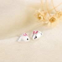 Cute Rabbit Copper Enamel Ear Studs 1 Pair sku image 1