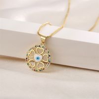 Streetwear Flower Copper Enamel Plating Inlay Zircon Gold Plated Pendant Necklace main image 3
