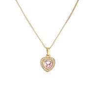 Fashion Heart Shape Butterfly Copper Enamel Plating Inlay Zircon Pendant Necklace 1 Piece main image 5
