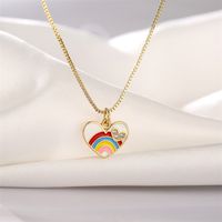 Ig Style Simple Style Pentagram Rainbow Heart Shape Copper Enamel Plating Inlay Zircon Gold Plated Pendant Necklace main image 5