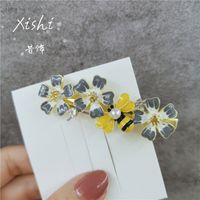 Mode Blume Metall Überzug Künstliche Perlen Haarklammer 1 Stück sku image 2