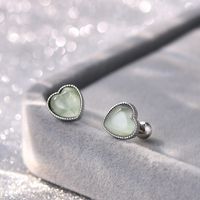 Simple Style Heart Shape Silver Plating Inlay Opal Ear Studs 1 Pair sku image 1