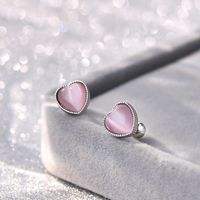 Simple Style Heart Shape Silver Plating Inlay Opal Ear Studs 1 Pair sku image 2