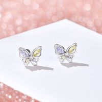 Fashion Butterfly Silver Plating Hollow Out Inlay Zircon Ear Studs 1 Pair main image 1
