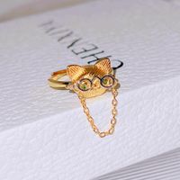 Cute Cat Copper Plating Inlay Artificial Gemstones Rings 1 Piece main image 1