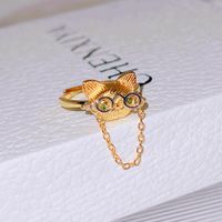 Cute Cat Copper Plating Inlay Artificial Gemstones Rings 1 Piece main image 6