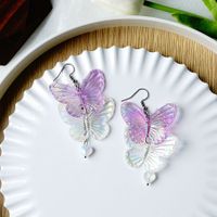 1 Pair Fashion Heart Shape Butterfly Arylic Valentine's Day Women's Drop Earrings sku image 2