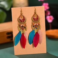 1 Pair Retro Feather Alloy Plating Women's Drop Earrings main image 5