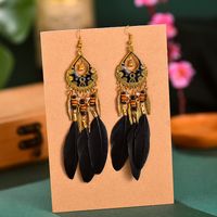 1 Pair Retro Feather Alloy Plating Women's Drop Earrings main image 4
