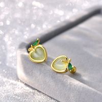 Simple Style Peach Silver Plating Inlay Artificial Gemstones Ear Studs 1 Pair main image 4