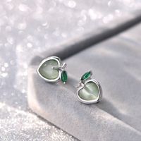 Simple Style Peach Silver Plating Inlay Artificial Gemstones Ear Studs 1 Pair main image 3