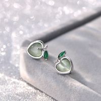 Simple Style Peach Silver Plating Inlay Artificial Gemstones Ear Studs 1 Pair sku image 3