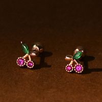 1 Pair Simple Style Cherry Silver Plating Inlay Zircon Ear Studs main image 1