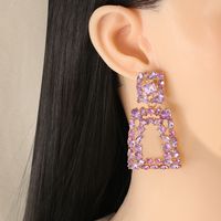 1 Pair Fashion Trapezoid Alloy Hollow Out Rhinestones Women's Chandelier Earrings Drop Earrings main image 5