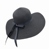 Women's Vacation Solid Color Bowknot Big Eaves Straw Hat main image 2