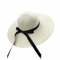 Women's Vacation Solid Color Bowknot Big Eaves Straw Hat sku image 2