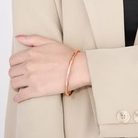 Simple Style C Shape Bamboo Stainless Steel 18K Gold Plated Bangle In Bulk main image 2