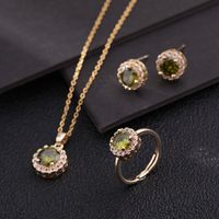 3 Pieces Fashion Round Titanium Steel Copper Inlay Zircon Women's Jewelry Set sku image 1