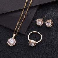 3 Pieces Fashion Round Titanium Steel Copper Inlay Zircon Women's Jewelry Set sku image 5