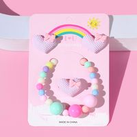 1 Set Fashion Heart Shape Plastic Beaded Girl's Rings Earrings Necklace main image 6