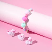 1 Set Fashion Heart Shape Plastic Beaded Girl's Rings Earrings Necklace main image 4