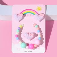 1 Set Fashion Heart Shape Plastic Beaded Girl's Rings Earrings Necklace main image 3