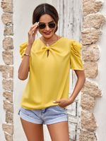 Fashion Solid Color Polyester V Neck Short Sleeve Puff Sleeve T-shirt main image 2
