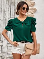Fashion Solid Color Polyester V Neck Short Sleeve Puff Sleeve T-shirt main image 3