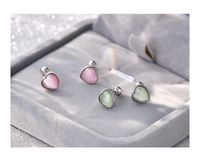 Simple Style Heart Shape Silver Plating Inlay Opal Ear Studs 1 Pair main image 6