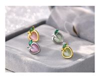 Simple Style Peach Silver Plating Inlay Artificial Gemstones Ear Studs 1 Pair main image 1