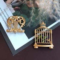 Retro Goldfish Umbrella Bird Cage Alloy Enamel Rhinestones Women's Brooches main image 4