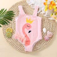 Girl's Cartoon Style Flamingo Polyester One Pieces main image 1