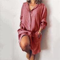 Fashion Solid Color Turndown Long Sleeve Patchwork Polyester Above Knee Irregular Skirt main image 3