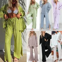 Women's Casual Solid Color Cotton Blend Polyester Patchwork Pants Sets main image video