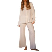 New Pleated Long-sleeved Lapel Shirt With Slit Trousers Two-piece Set main image 4