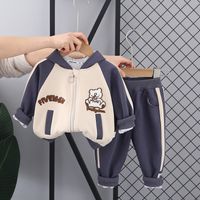 Sports Cartoon Bear Zipper Cotton Boys Clothing Sets sku image 9