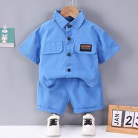 Casual Solid Color Button Cotton Boys Clothing Sets sku image 9