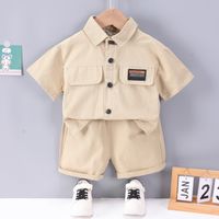 Casual Solid Color Button Cotton Boys Clothing Sets sku image 14