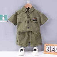 Casual Solid Color Button Cotton Boys Clothing Sets sku image 1