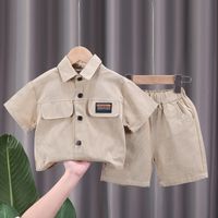 Casual Solid Color Button Cotton Boys Clothing Sets main image 4
