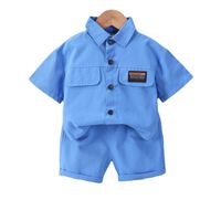 Casual Solid Color Button Cotton Boys Clothing Sets main image 5