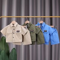 Casual Solid Color Button Cotton Boys Clothing Sets main image 1