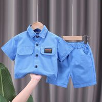 Casual Solid Color Button Cotton Boys Clothing Sets main image 6