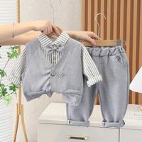 Estilo Británico Raya Botón Algodón Conjuntos De Ropa Para Niños sku image 5