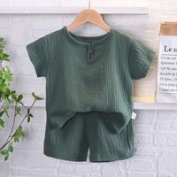 Fashion Solid Color Button Cotton Boys Clothing Sets main image 6