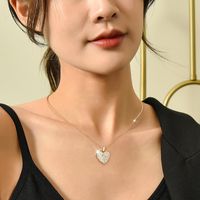 Fashion Heart Shape Titanium Steel Inlay Artificial Diamond Pendant Necklace 1 Piece main image 5