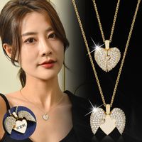 Fashion Heart Shape Titanium Steel Inlay Artificial Diamond Pendant Necklace 1 Piece main image 6